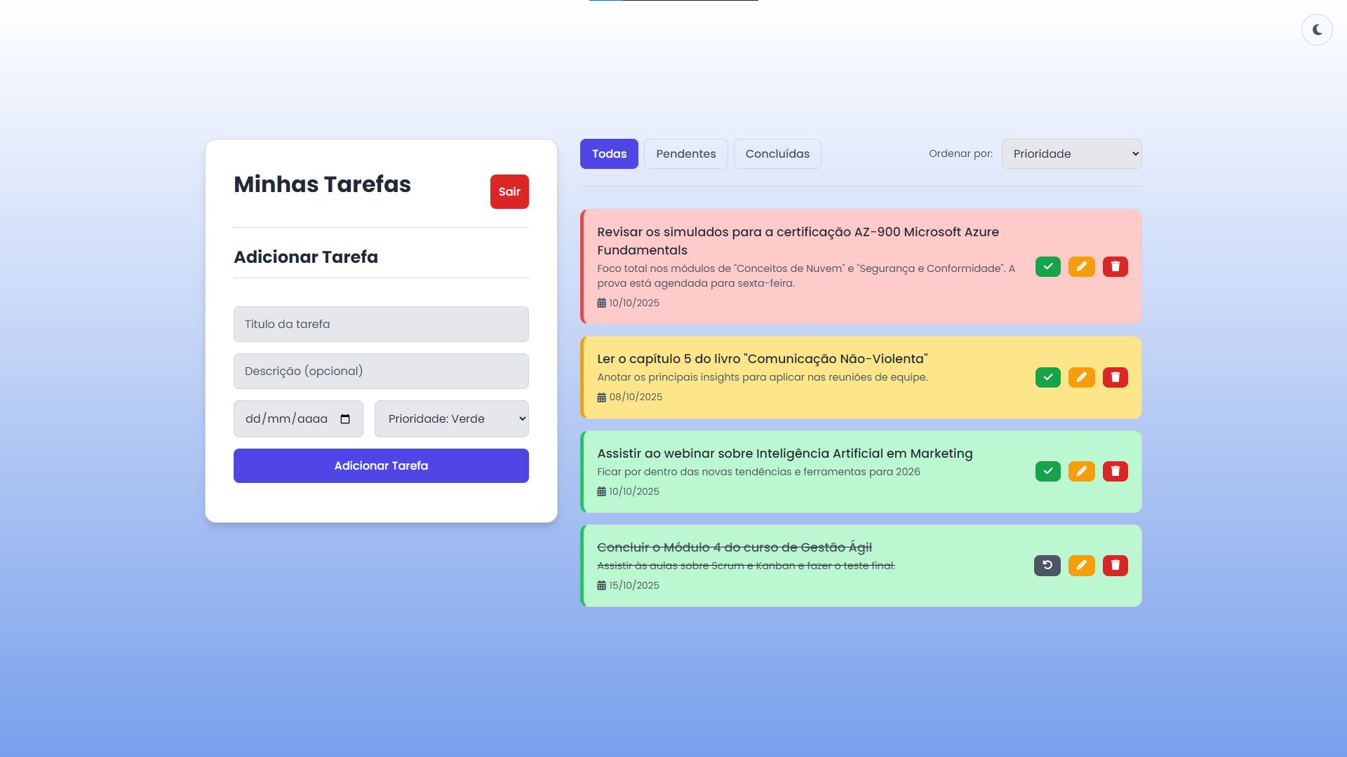 Interface do Gerenciador de Tarefas